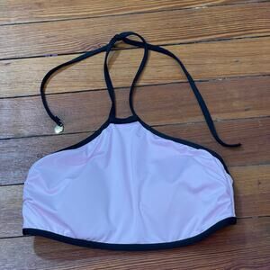 Kate Spade NY S pink black bikini swimsuit halter top luxury Barbie solid beach